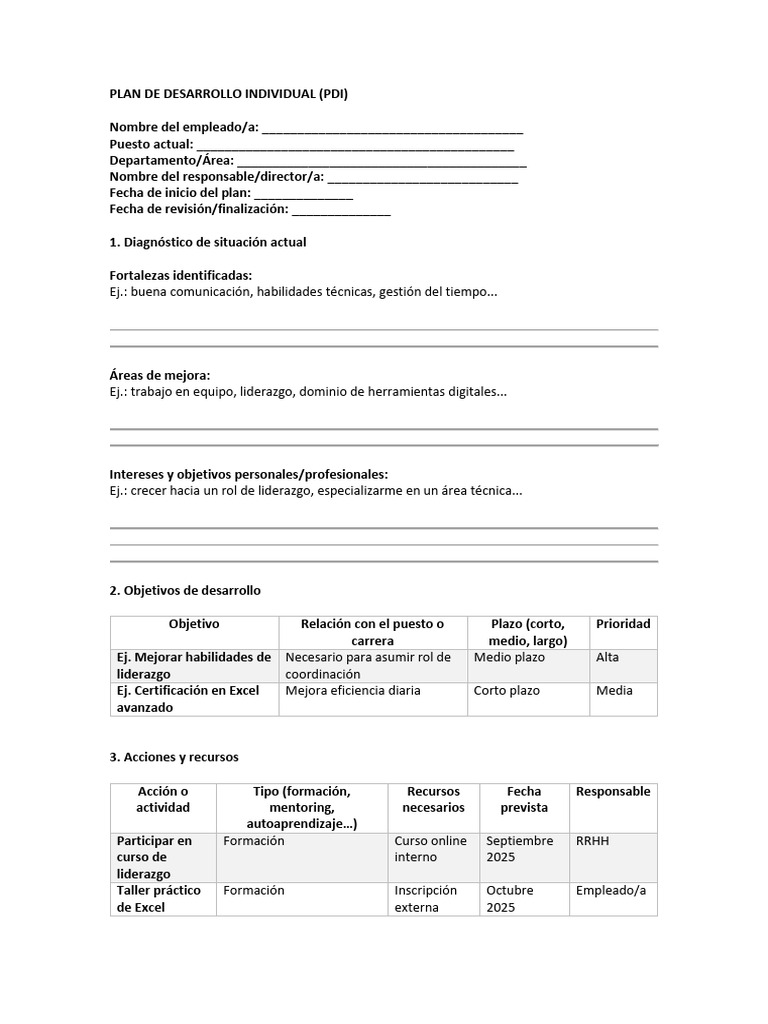 Plan de Desarrollo Individual (PDI) | PDF