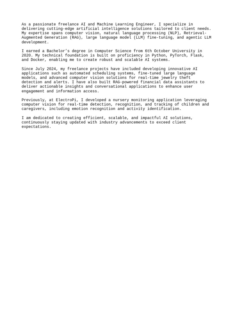 Freelance AI & Machine Learning Engineer | PDF