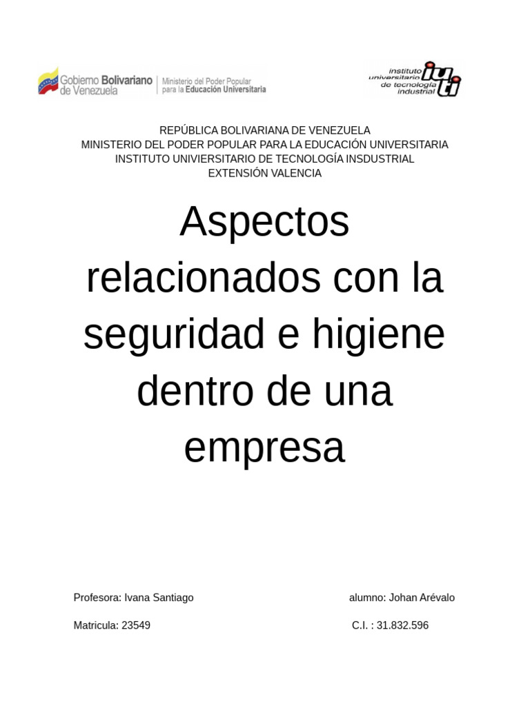 Informe de Suguridad y Higiene Laboral. | PDF | Seguridad y salud ...