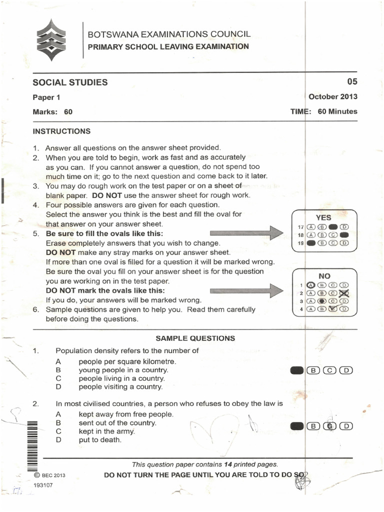 Social Studies 2013 PSLE - 2021101508472900 | PDF