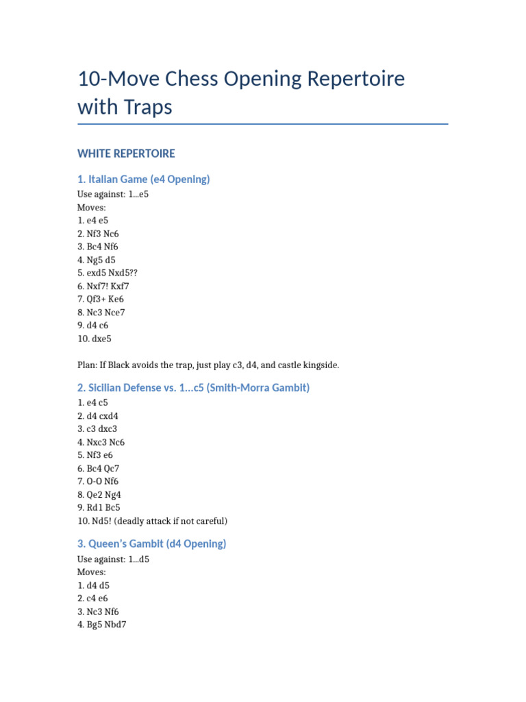 Top 10 Chess Openings with Traps | PDF
