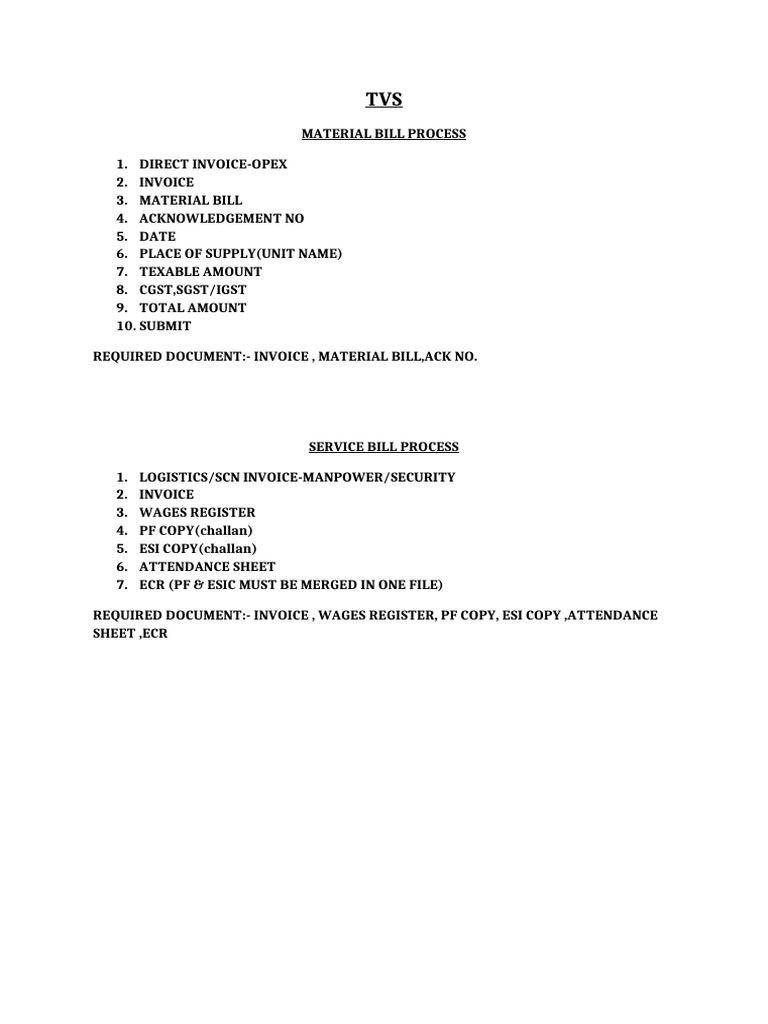 TVS Material and Service Bill Process | PDF