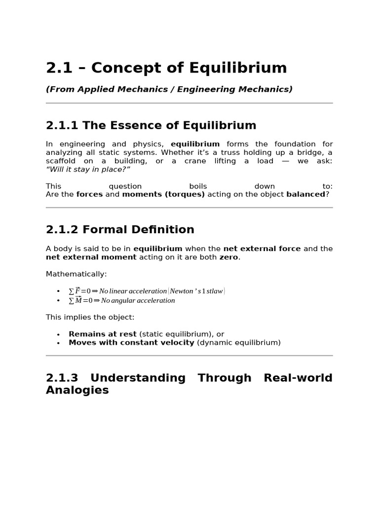 Understanding Equilibrium in Mechanics | PDF | Force | Beam (Structure)