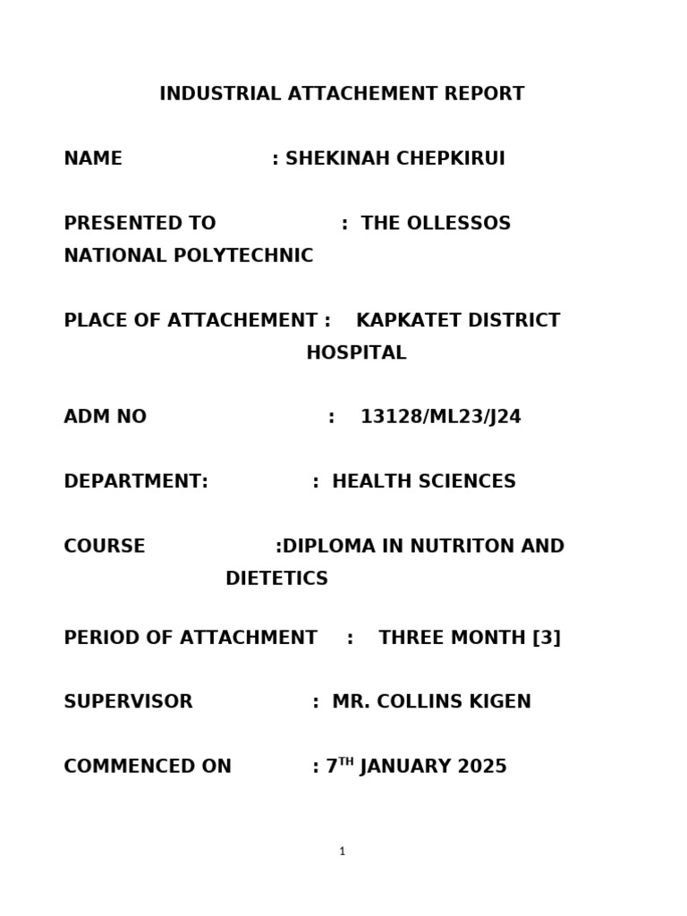 Nutrition and Dietetics Attachment Report | PDF | Dietitian | Hospital
