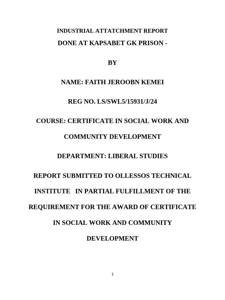 Kapsabet GK Prison Attachment Report | PDF | Rehabilitation (Penology ...