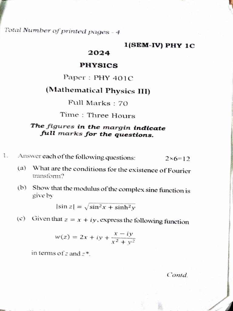 Mathematical Physics Exam Questions 2024 | PDF | Laplace Transform ...