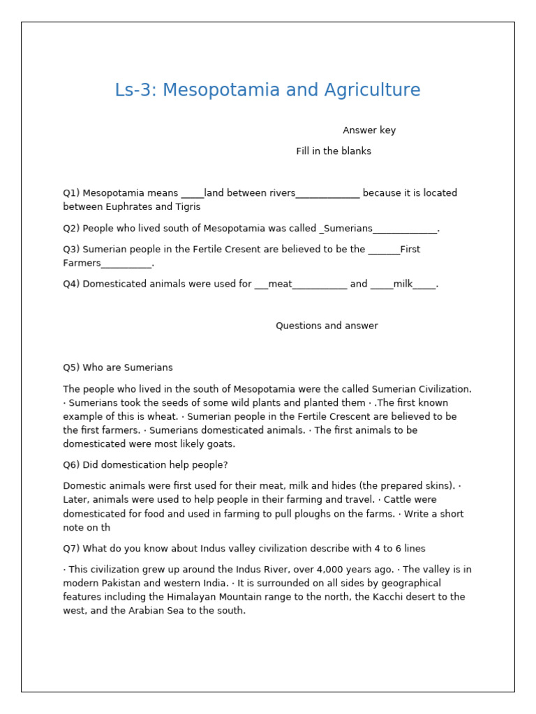 Mesopotamia Overview and Answer Key | PDF