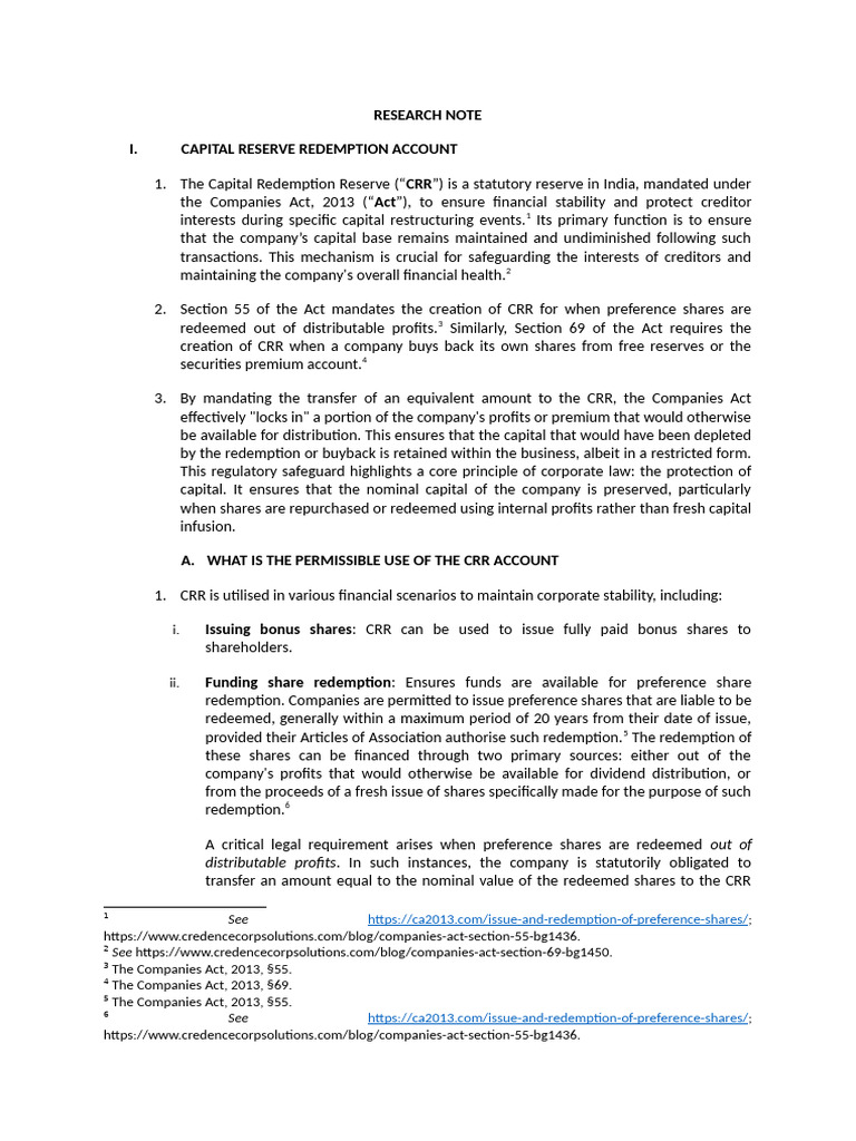 Understanding Capital Redemption Reserve | PDF | Dividend | Share ...