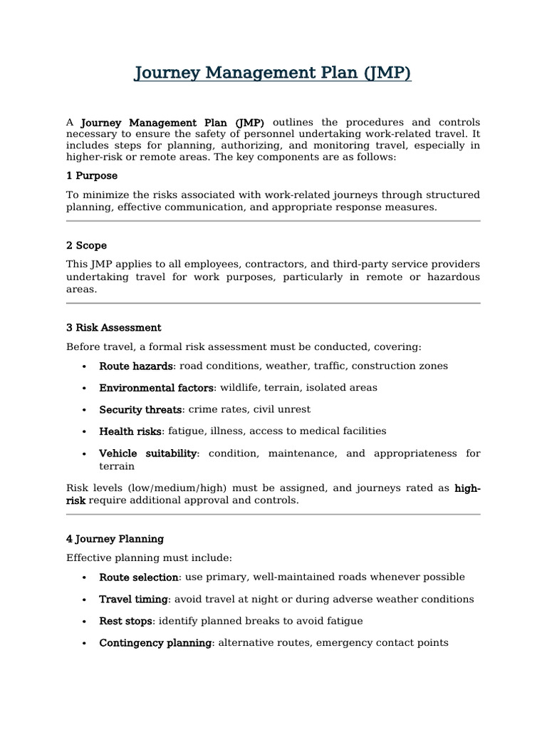 Journey Management Plan Overview | PDF | Risk | Risk Assessment