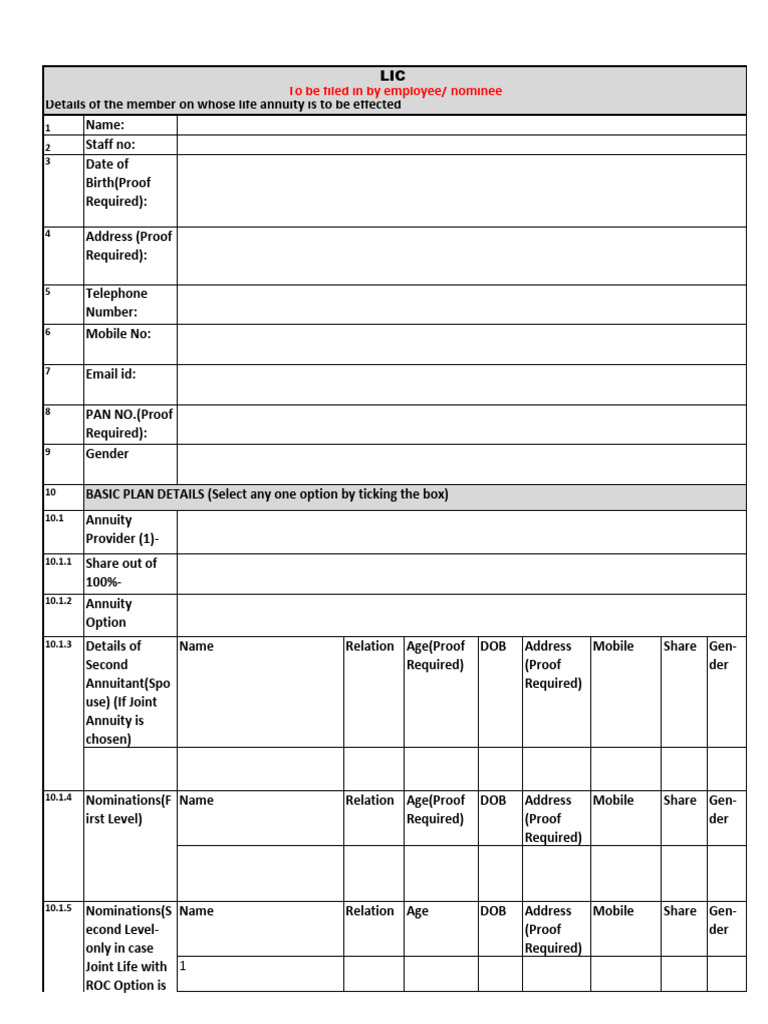 LIC Annuity Application Form | PDF | Identity Document