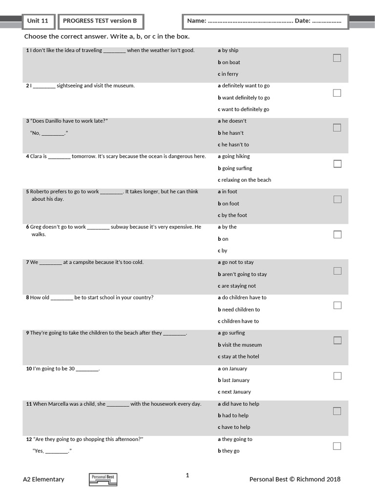 A2 Progress Test Answers | PDF | Transport