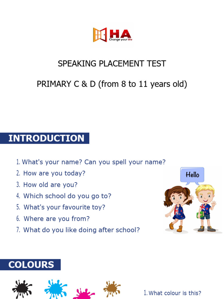 Speaking Placement Test for Kids | PDF