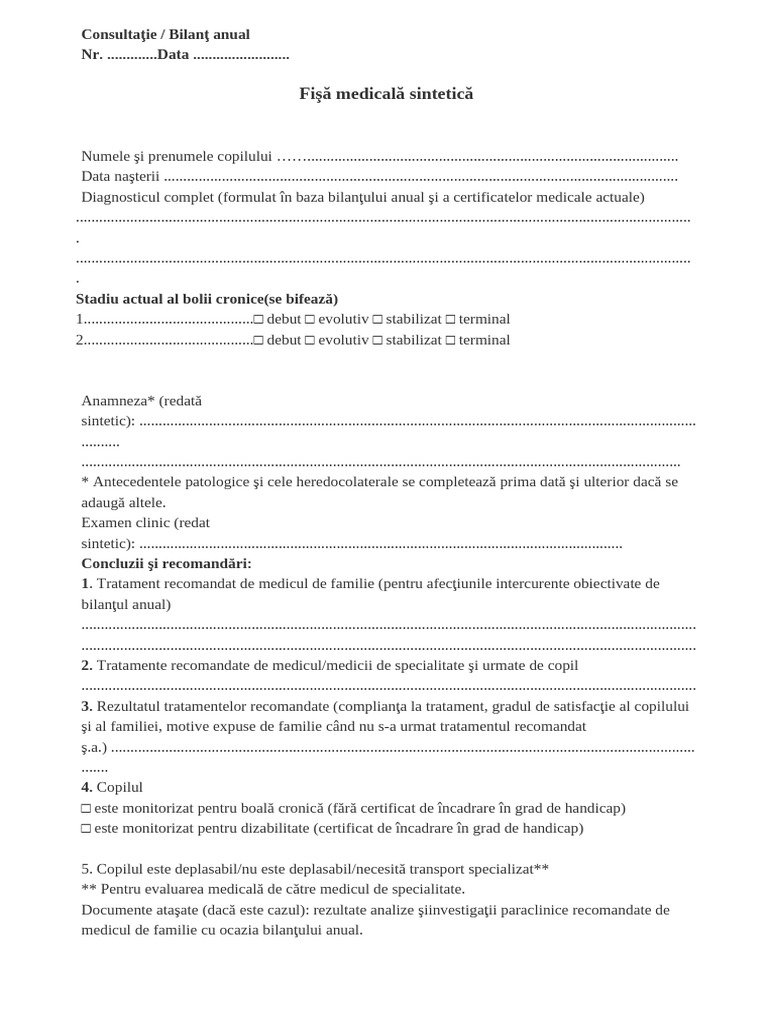 Fisa Medicala Sintetica | PDF
