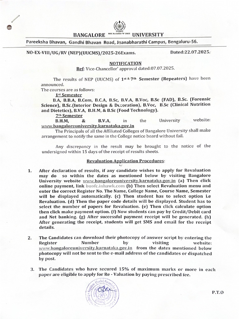 Revaluation Notification 1 Sem NEP | PDF