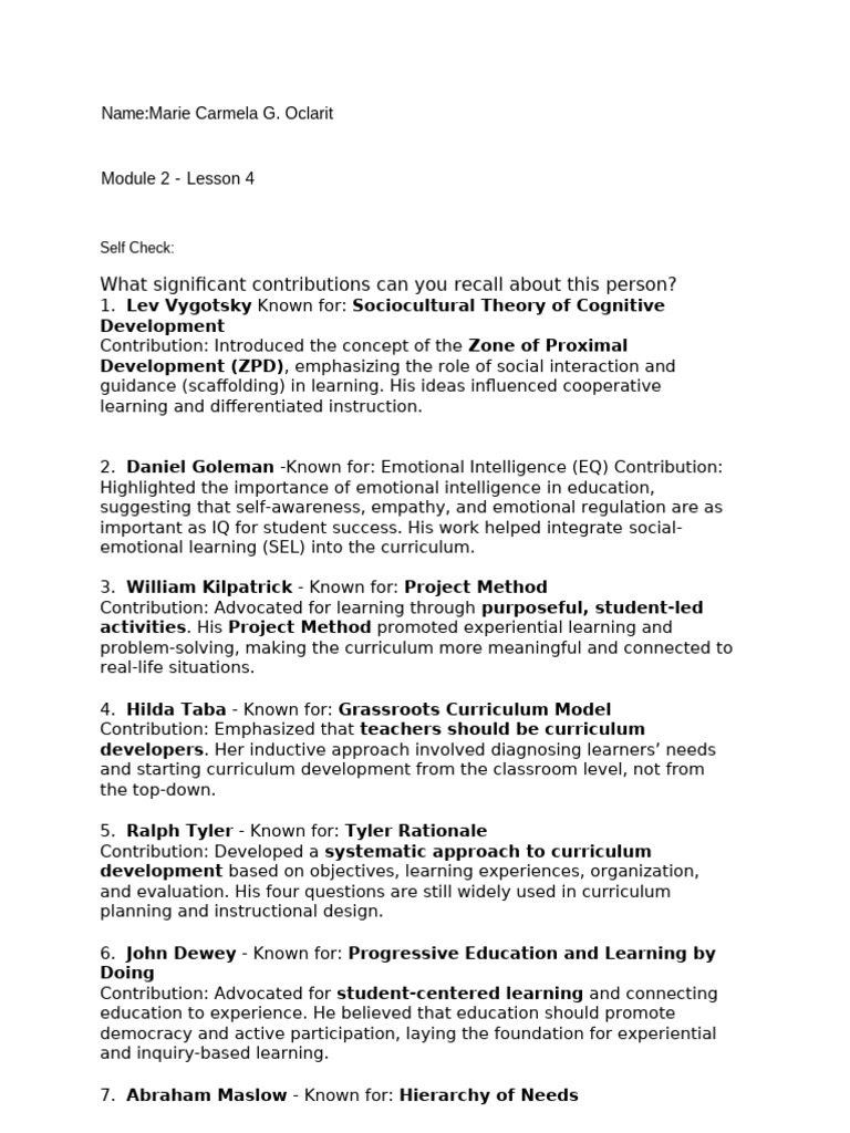 Key Educational Theorists and Contributions | PDF | Learning | Curriculum