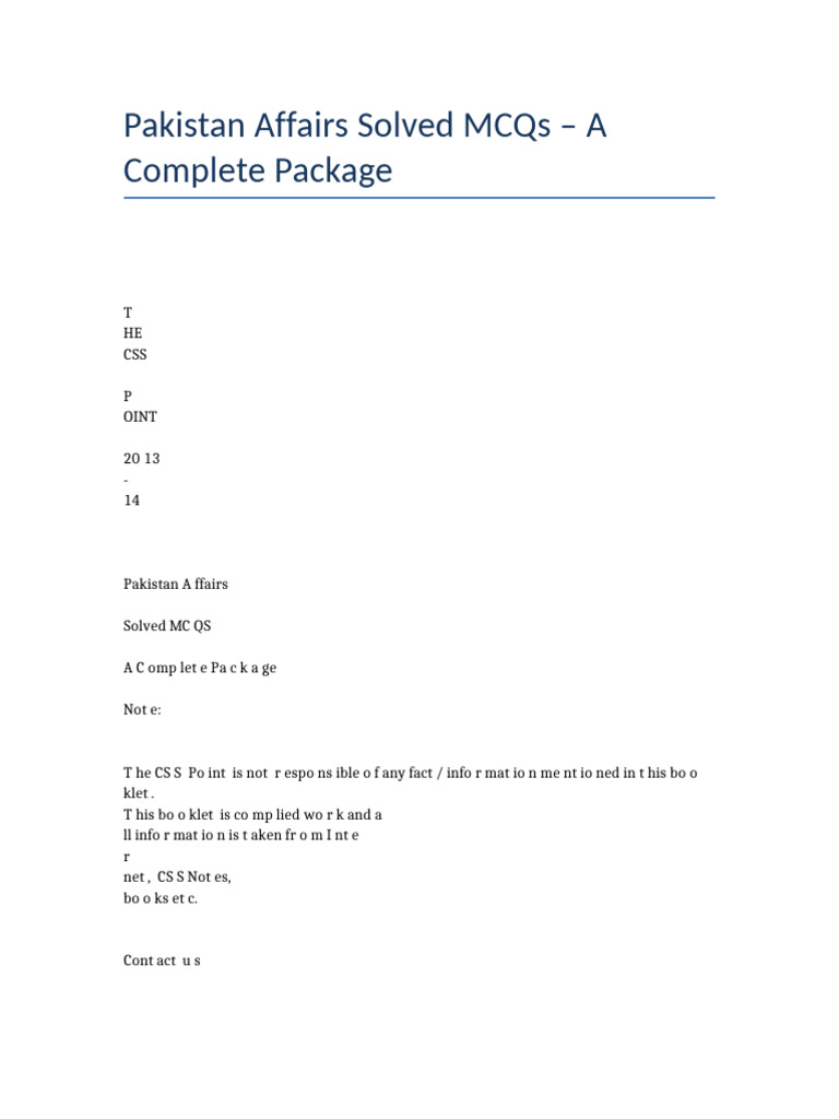 Pakistan Affairs Solved MCQs Editable | PDF