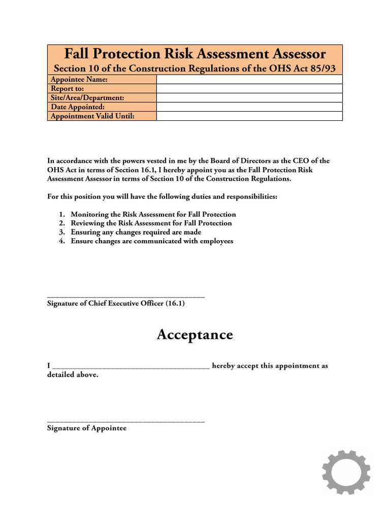 Fall Protection Risk Assessment Assessor | PDF