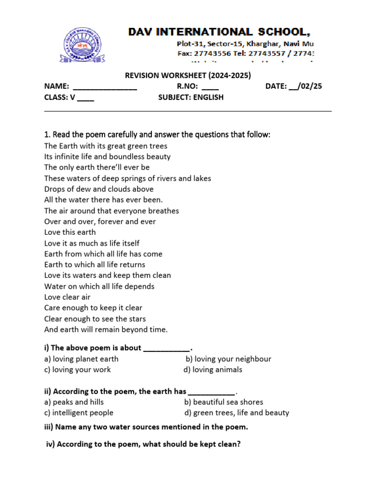 English Revision Worksheet (Term II) | PDF | Water | Linguistics