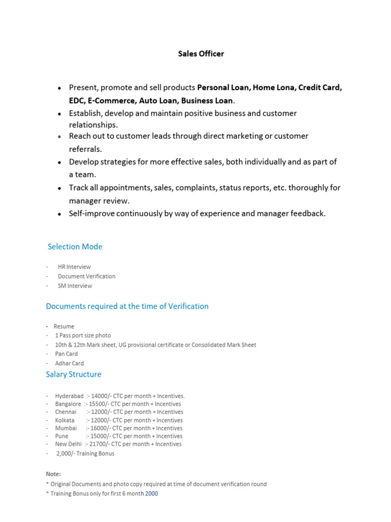 Sales Officer Job Description & Salary | PDF