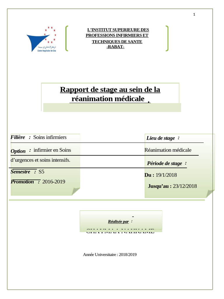 Rapport de stage en réanimation médicale | PDF | Médecine de soins ...