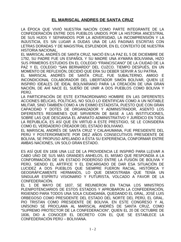 Biografía del Mariscal Andrés de Santa Cruz | PDF