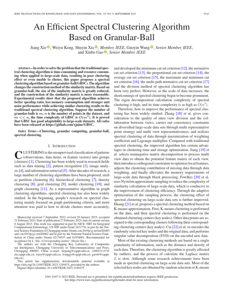 Efficient Spectral Clustering via Granular-Ball | PDF | Cluster ...