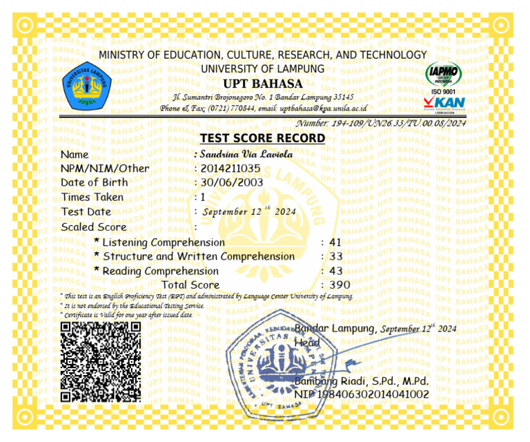 EPT Certificate for Sandrina Laviola | PDF