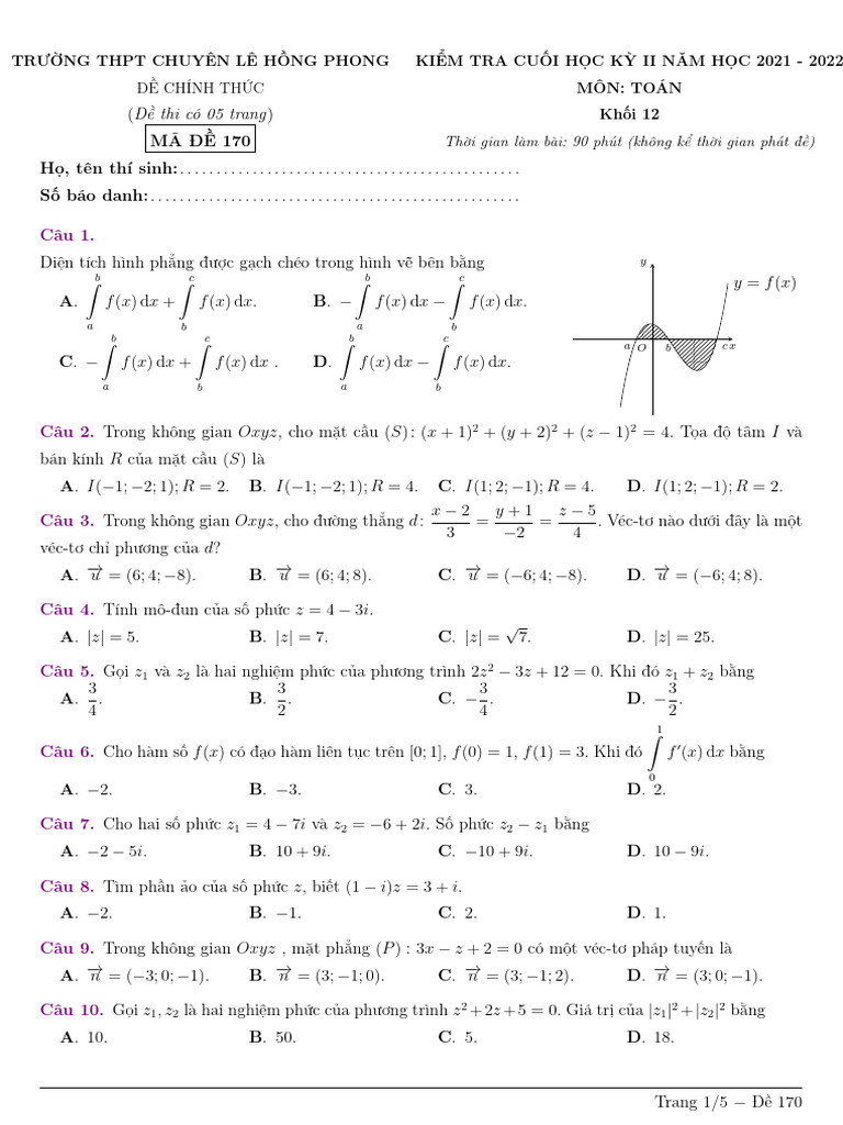 Toan12 LeHongPhong Deda Matran - Hung Vu Tan | PDF