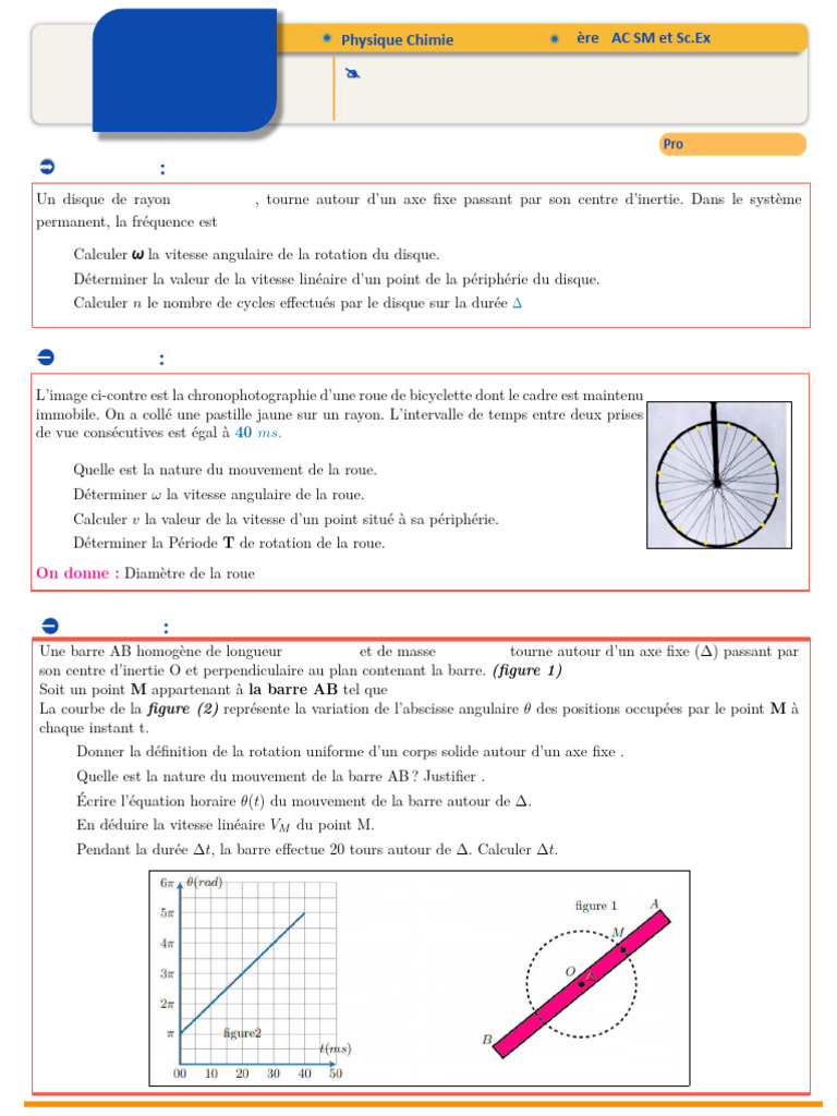Exercices sur la rotation en physique 1BAC | PDF | Rotation | Mouvement ...