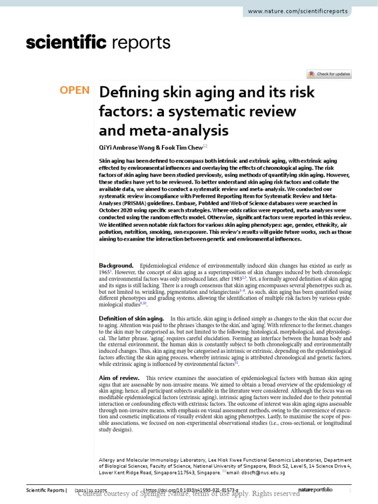 Defining Skin Aging and Its Risk Factors A Systema | PDF | Systematic ...