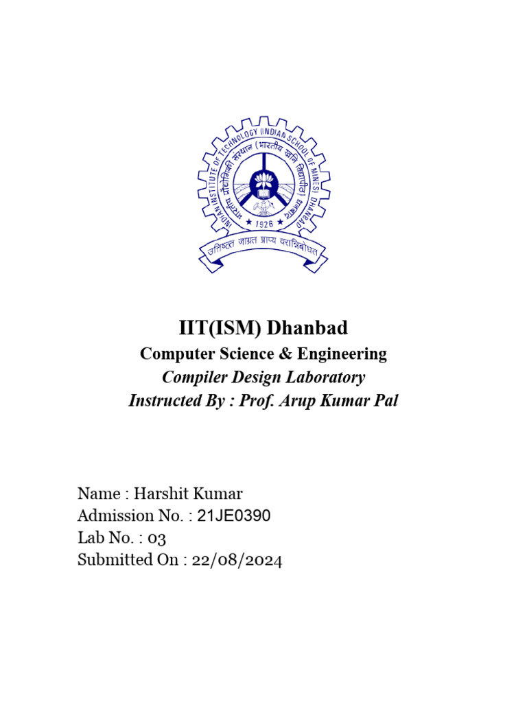 21je0390 CD Lab3 | PDF | Computer Program | Programming