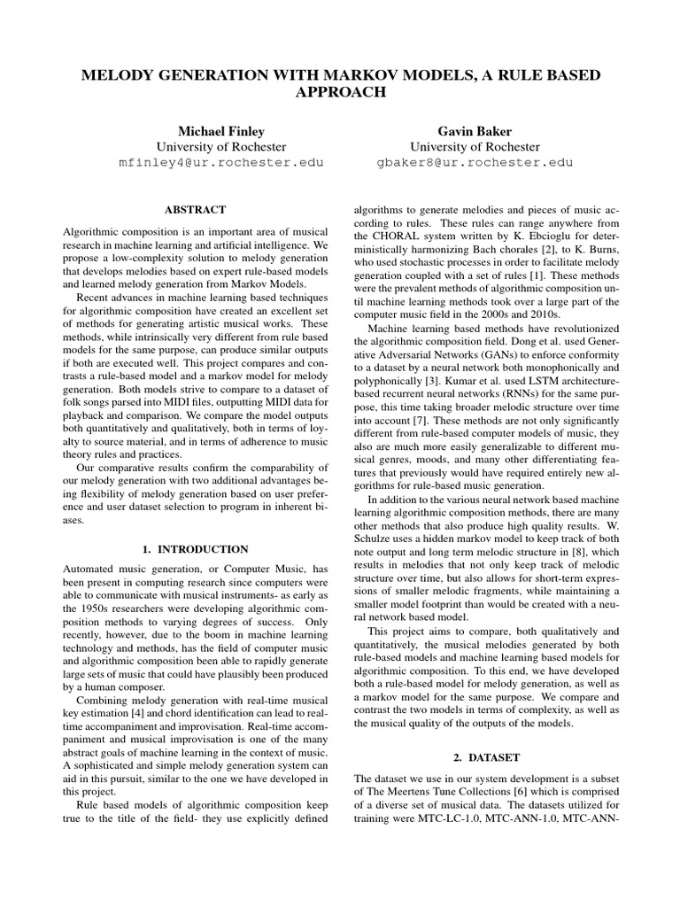 Melody Generation: Markov vs Rule-Based | PDF | Markov Chain | Machine ...