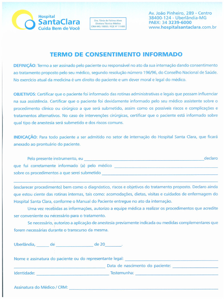 Termo de Consentimento Informado Internação | PDF