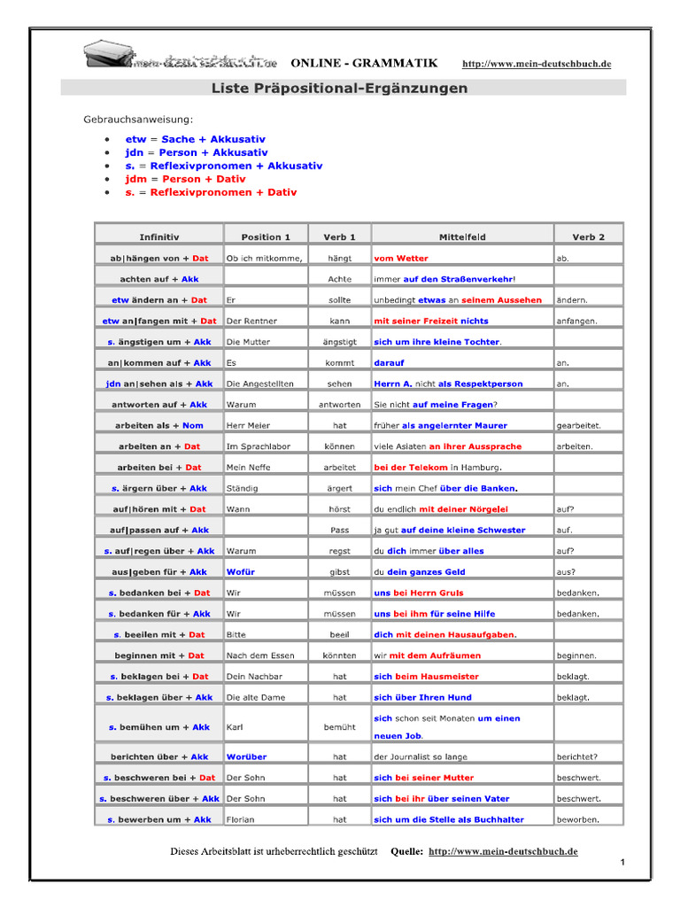 Verben Mirtt Preposition | PDF