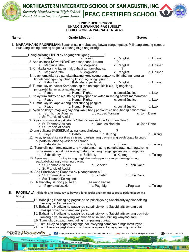 Esp 9 Exam | PDF