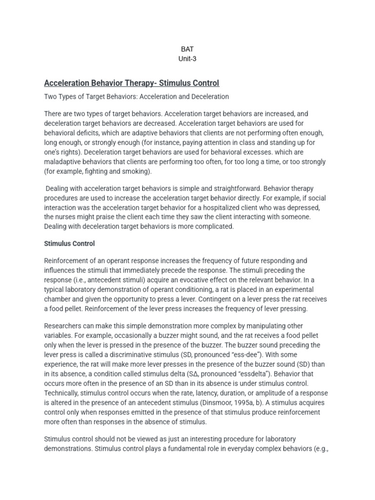 Behavior Therapy: Acceleration & Control | PDF | Reinforcement | Autism