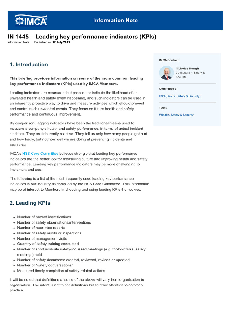 Leading Key Performance Indicators (KPIs) | PDF | Occupational Safety ...