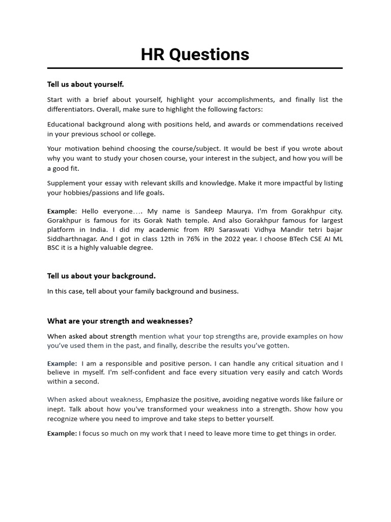 Essential HR Interview Questions Guide | PDF | Cognition | Psychology