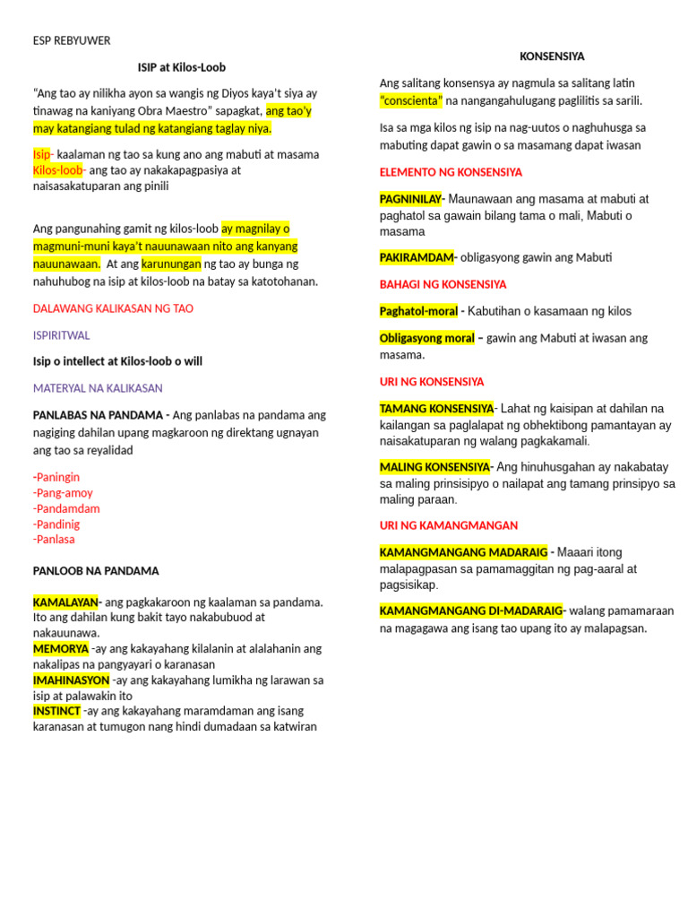 ESP-Reviewer For Grade 10 Exams | PDF