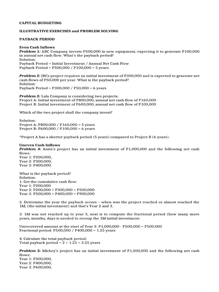 Payback Period Calculations in Capital Budgeting | PDF | Net Present ...