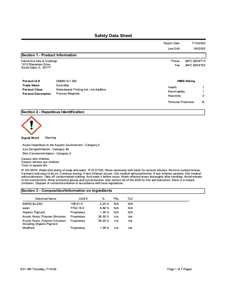 DMMA12-1 SDS - Process Magenta | PDF