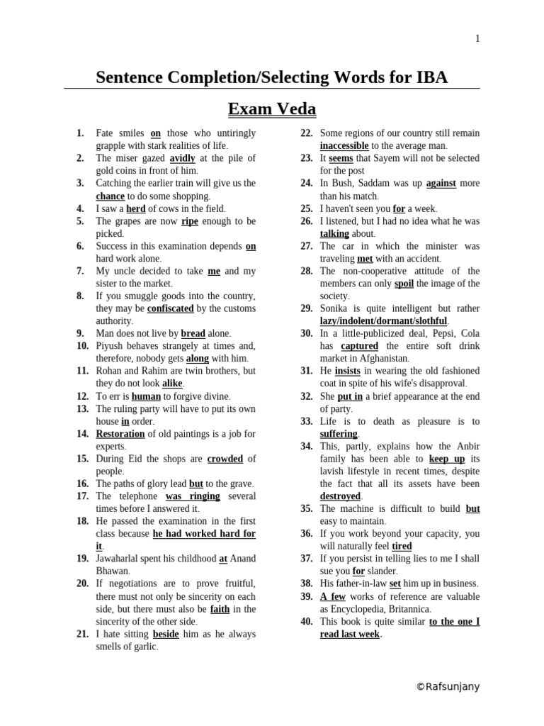 Sentence Completion | PDF