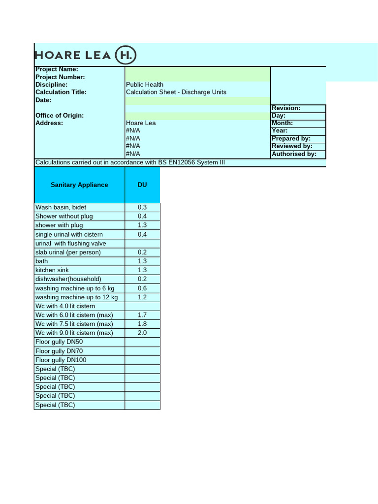Discharge Units Calculation Sheet | PDF | Plumbing | Building Materials