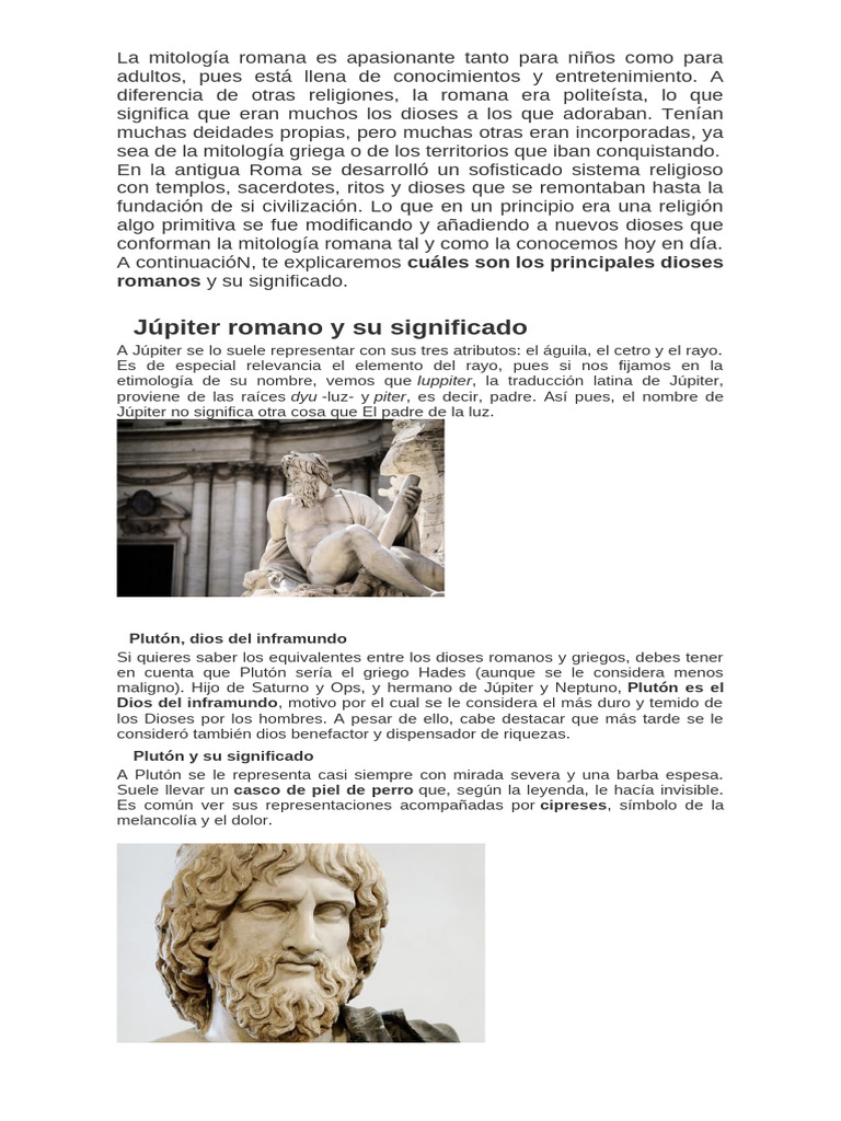 Principales dioses de la mitología romana | PDF | Mitología romana