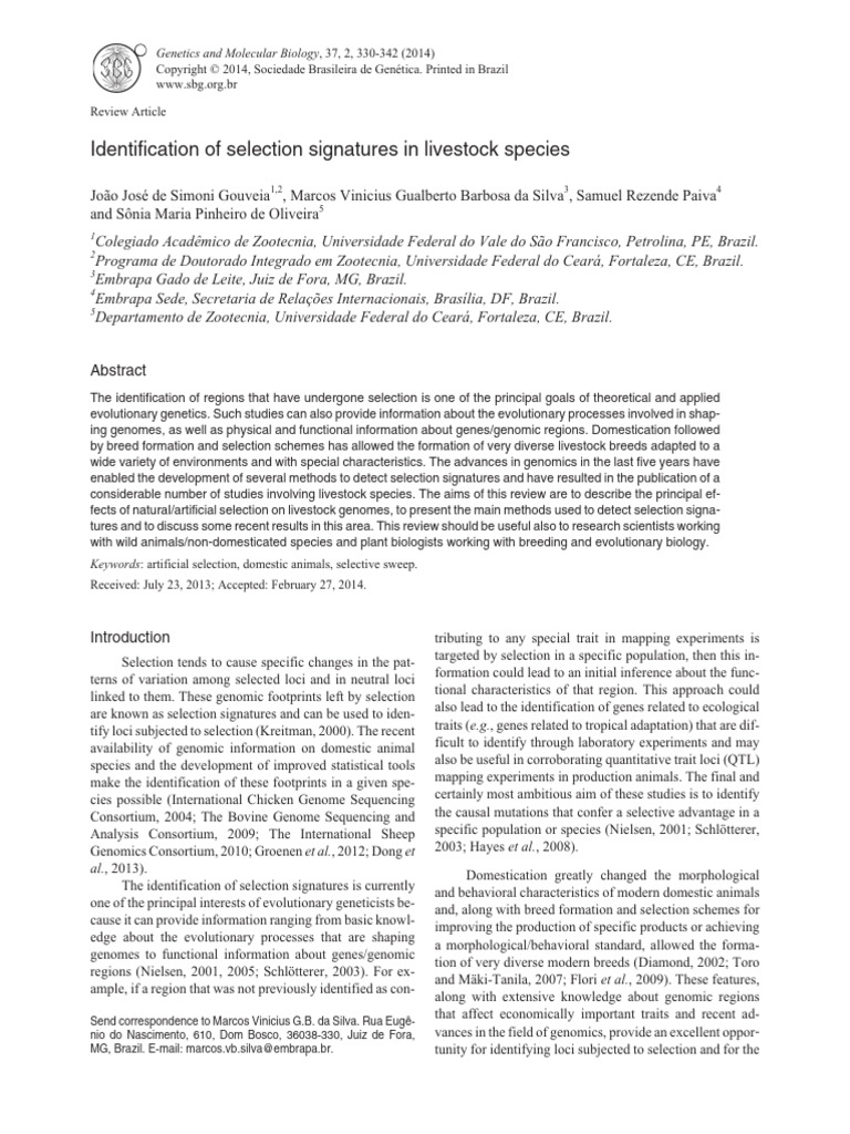 Identification of Selection Signature in Livestock Species | PDF ...