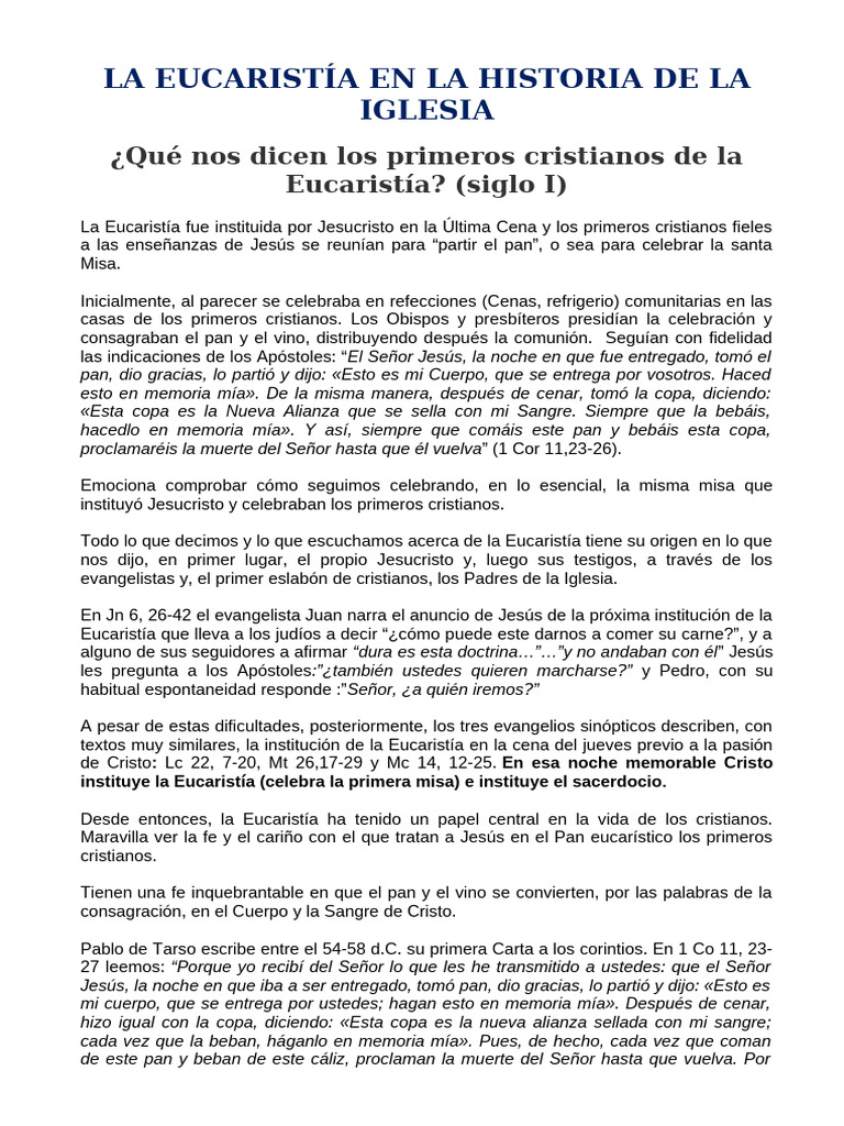 Origen e Historia de la Eucaristía | PDF | eucaristía | Cristo (título)