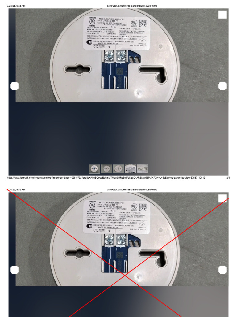 SIMPLEX Smoke Sensor Model 4098-9792 | PDF