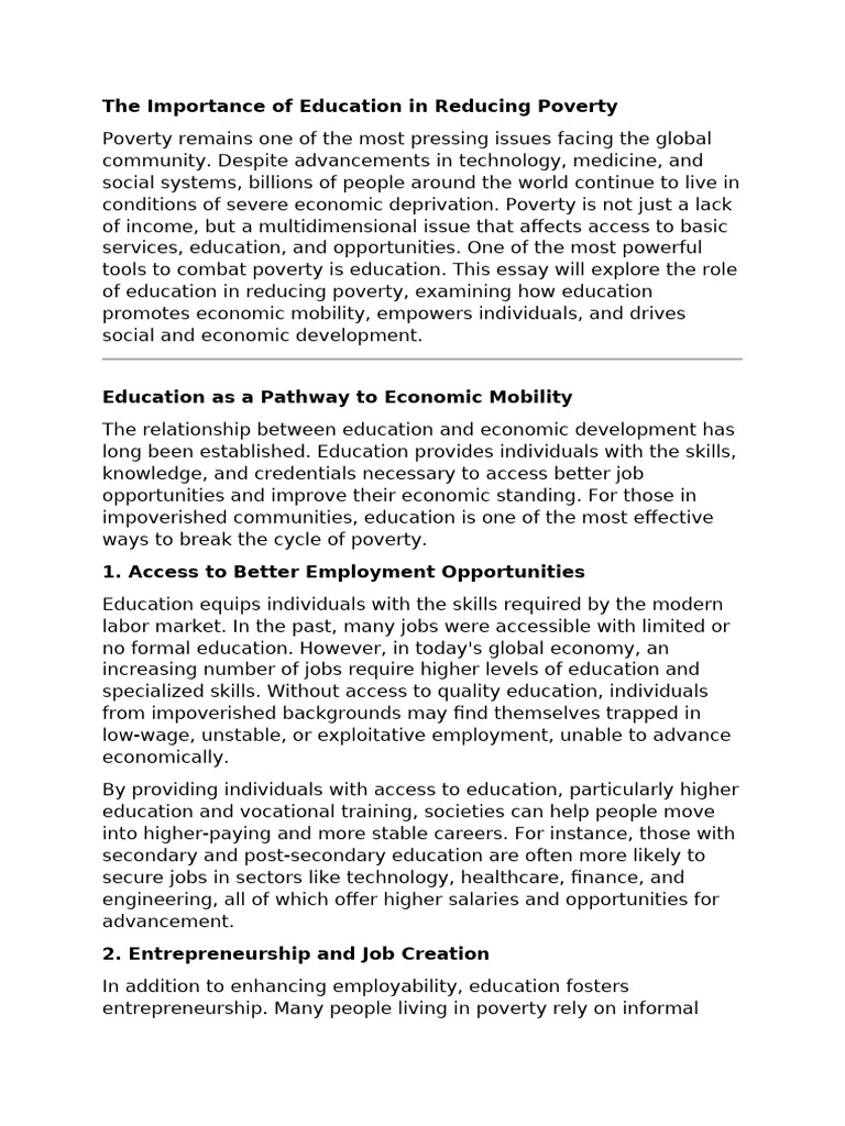 The Importance of Education in Reducing Poverty | PDF | Poverty ...
