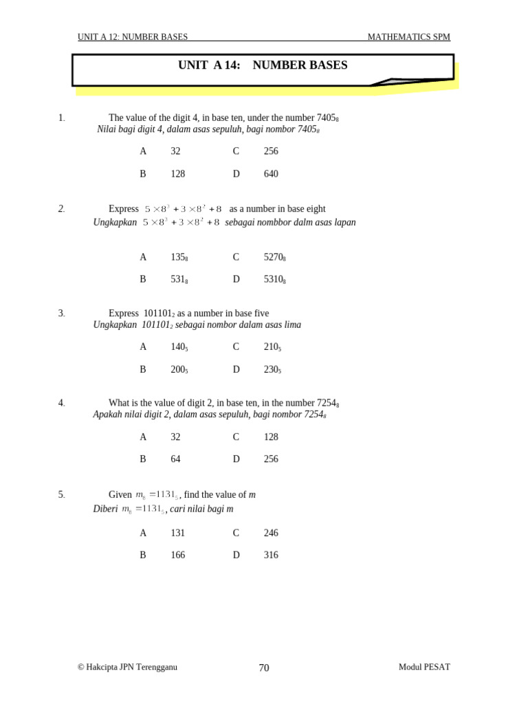 Unit A 12 Number Bases | PDF