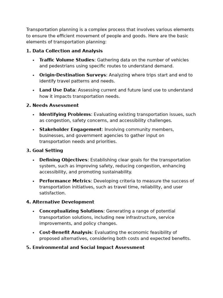 Key Elements of Transportation Planning | PDF | Transport | Economies